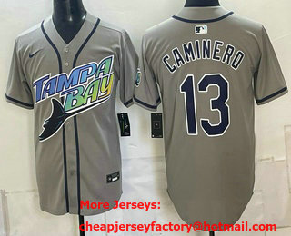 Men's Tampa Bay Rays #13 Junior Caminero Grey Throwback Jersey