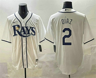 Men's Tampa Bay Rays #2 Yandy Diaz White Cool Base Stitched Jersey