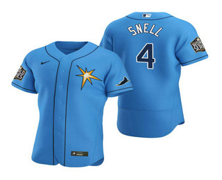 Men's Tampa Bay Rays #4 Blake Snell Nike Light Blue 2020 World Series Authentic Jersey