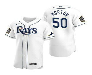 Men's Tampa Bay Rays #50 Charlie Morton Nike White 2020 World Series Authentic Jersey