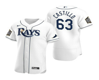 Men's Tampa Bay Rays #63 Diego Castillo Nike White 2020 World Series Authentic Jersey