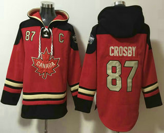 Men's Team Canada #87 Sidney Crosby Red Black Ageless Must Have Lace Up Pullover Hoodie
