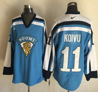 Men's Team Finland #11 Saku Koivu Nike Light Blue Vintage Throwback Jersey