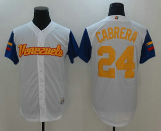 Men's Team Venezuela Baseball #24 Miguel Cabrera White 2017 World Baseball Classic Stitched Replica Jersey