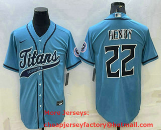 Men's Tennessee Titans #22 Derrick Henry Blue With Patch Cool Base Stitched Baseball Jersey