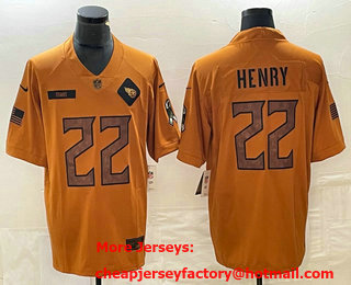 Men's Tennessee Titans #22 Derrick Henry Brown 2023 Salute To Service Limited Stitched Jersey