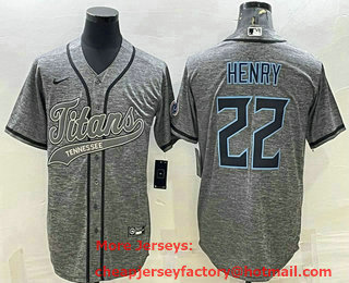 Men's Tennessee Titans #22 Derrick Henry Grey Gridiron With Patch Cool Base Stitched Baseball Jersey