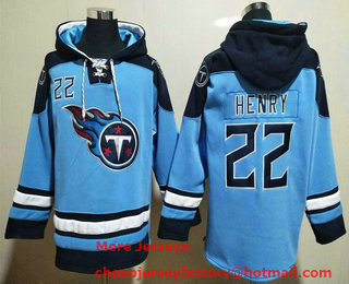 Men's Tennessee Titans #22 Derrick Henry Ligth Blue Ageless Must Have Lace Up Pullover Hoodie