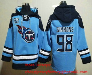 Men's Tennessee Titans #98 Jeffery Simmons Ligth Blue Ageless Must Have Lace Up Pullover Hoodie