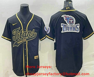 Men's Tennessee Titans Black Gold Team Big Logo With Patch Cool Base Stitched Baseball Jersey