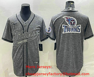 Men's Tennessee Titans Grey Gridiron Team Big Logo With Patch Cool Base Stitched Baseball Jersey