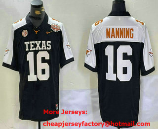 Men's Tennessee Volunteers #16 Peyton Manning Black White 100TH FUSE College Stitched Jersey