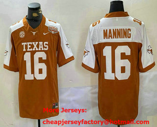 Men's Tennessee Volunteers #16 Peyton Manning Orange White 100TH FUSE College Stitched Jersey