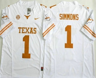 Men's Texas Longhorns #1 Colin Simmons White FUSE College Football Jersey