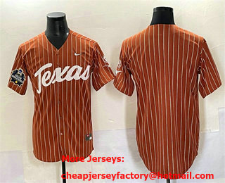 Men's Texas Longhorns Blank Orange Pinstripe 2025 World Series Stitched Jersey