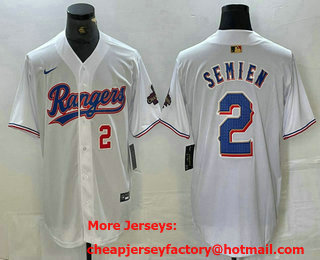 Men's Texas Rangers #2 Marcus Semien Number White 2023 World Series Champions Cool Base Jersey 12
