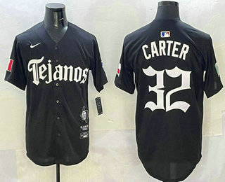 Men's Texas Rangers #32 Evan Carter Black Mexico 2025 Vapor Stitched Baseball Jersey