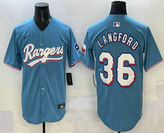 Men's Texas Rangers #36 Wyatt Langford Light Blue Limited Jersey