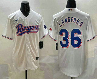Men's Texas Rangers #36 Wyatt Langford White Cool Base Stitched Jersey