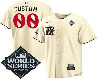 Men's Texas Rangers Customized Cream City 2023 World Series Cool Base Jersey