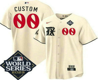 Men's Texas Rangers Customized Cream City Player Number 2023 World Series Cool Base Jersey