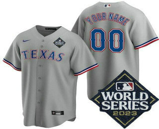 Men's Texas Rangers Customized Gray 2023 World Series Cool Base Jersey