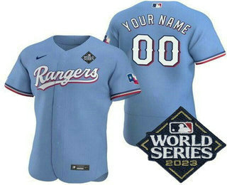 Men's Texas Rangers Customized Light Blue 2023 World Series Authentic Jersey