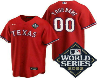Men's Texas Rangers Customized Red 2023 World Series Cool Base Jersey