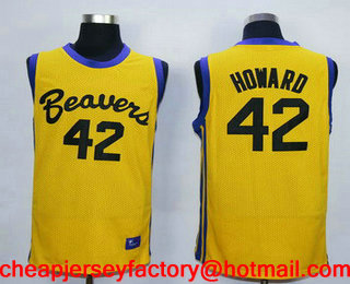 Men's The Movie Teen Wolf Beavers #42 Howard Yellow Swingman Basketball Jersey