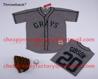 Men's The Movie USA Negro Leagues NLBM Homestead Grays #20 Josh Gibson Gray Stitched Baseball Jersey