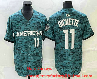 Men's Toronto Blue Jays #11 Bo Bichette Number Teal 2023 All Star Cool Base Stitched Jersey 01