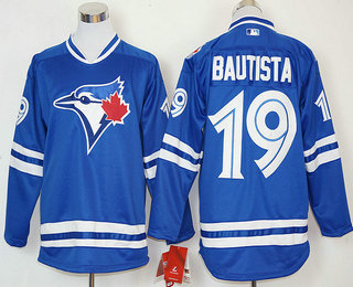 Men's Toronto Blue Jays #19 Jose Bautista Blue Alternate Long Sleeve Baseball Jersey