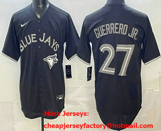 Men's Toronto Blue Jays #27 Vladimir Guerrero Jr Black Lights Out Limited Stitched Jersey
