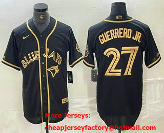 Men's Toronto Blue Jays #27 Vladimir Guerrero Jr Black Gold Cool Base Stitched Baseball Jersey