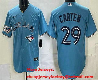Men's Toronto Blue Jays #29 Joe Carter Blue 50 Seasons Patch Stitched Jersey