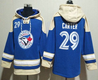 Men's Toronto Blue Jays #29 Joe Carter Blue Ageless Must Have Lace Up Pullover Hoodie