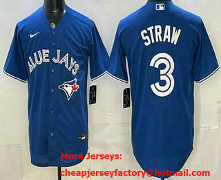 Men's Toronto Blue Jays #3 Myles Straw Royal Stitched Baseball Jersey