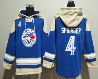 Men's Toronto Blue Jays #4 George Springer Blue Ageless Must Have Lace Up Pullover Hoodie