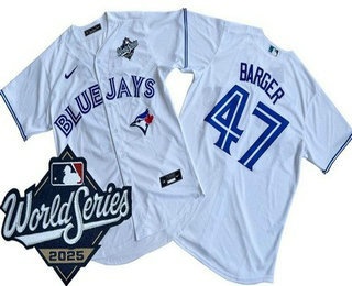 Men's Toronto Blue Jays #47 Addison Barger White 2025 World Series Cool Base Jersey