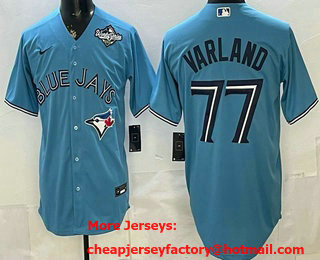 Men's Toronto Blue Jays #77 Louis Varland Light Blue 2025 World Series Cool Base Jersey