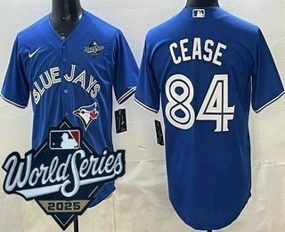 Men's Toronto Blue Jays #84 Dylan Cease Blue 2025 World Series Cool Base Jersey