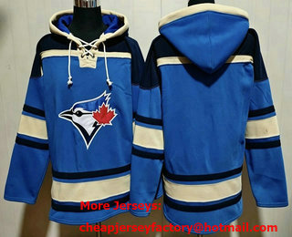 Men's Toronto Blue Jays Blank Blue With Black Ageless Must Have Lace Up Pullover Hoodie