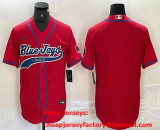 Men's Toronto Blue Jays Blank Red Cool Base Stitched Baseball Jersey