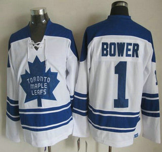 Men's Toronto Maple Leafs #1 Johnny Bower 1966-67 White CCM Vintage Throwback Jersey