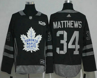 Men's Toronto Maple Leafs #34 Auston Matthews Black 100th Anniversary Stitched NHL 2017 Hockey Jersey