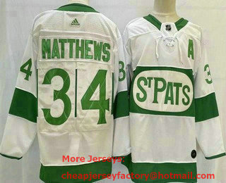 Men's Toronto Maple Leafs #34 Auston Matthews White 2019 St Pats Authentic Jersey