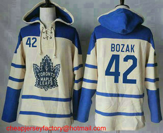 Men's Toronto Maple Leafs #42 Tyler Bozak Cream Sawyer Hooded Sweatshirt Stitched NHL Jersey