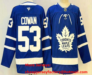 Men's Toronto Maple Leafs #53 Easton Cowan Blue Authentitc Jersey