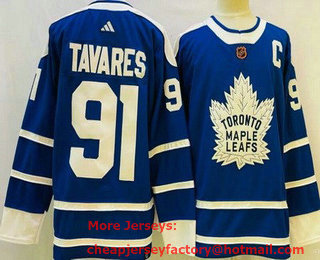 Men's Toronto Maple Leafs #91 John Tavares Blue 2022 Reverse Retro Authentic Jersey