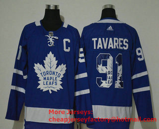 Men's Toronto Maple Leafs #91 John Tavares Royal Blue With Team Logo Adidas Stitched NHL Jersey